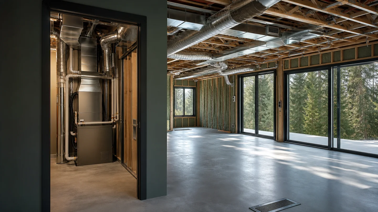Forced-air supply and return duct distribution in a modern home
