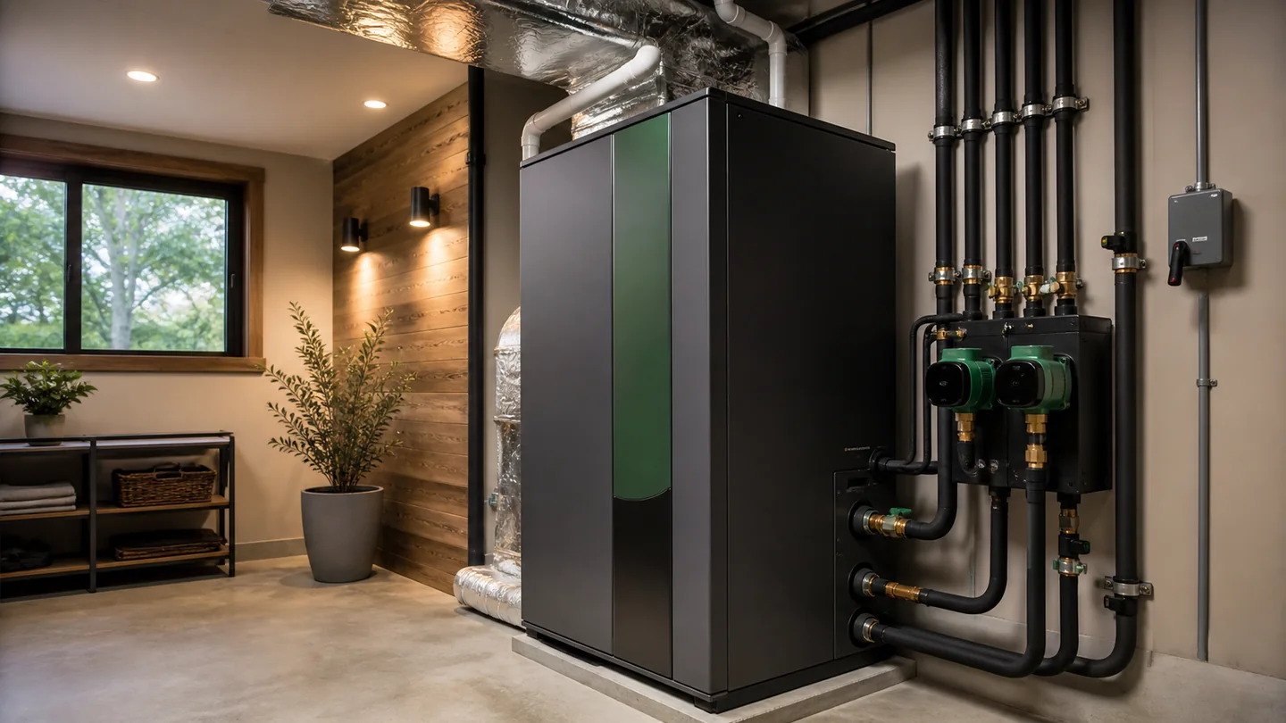 Unbranded variable-capacity geothermal heat pump with compact flow center